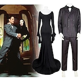 olcso Páros és csoportos jelmezek-Szerda Addams Addams család Morticia Addams Gomez Addams Szerepjáték Jelmezek Felszerelések Szerepjáték Filmsztár jelmez for Férfi Női Felnőttek Farsang Álarcos mulatság