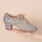 abordables Chaussures de danses latines-Femme Chaussures Latines Entraîner des chaussures de danse Utilisation Entraînement Talon Talon Cubain Bout rond Lacet Adulte Noir Marron