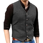 abordables Gilets-Homme Gilet Usage quotidien Vacances Sortie Mode basique Printemps &amp; Automne Bouton Polyester Confortable Plein Boutonnage Simple Col V Standard Noir Rouge Marine foncé Bleu Océan Gilet