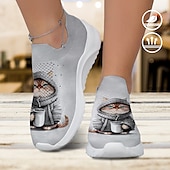 economico Sneakers da donna-simpatiche sneakers slip-on da donna con stampa gatto, scarpe da passeggio leggere e traspiranti, calzature casual comode ed eleganti, perfette per l&#039;uso quotidiano