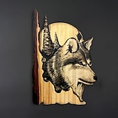 abordables Estatuas-Escultura colgante de pared artesanal tallada en animales, decoración pintada a mano de ciervo, oso mapache de madera, para la sala de estar del hogar