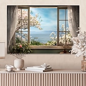 abordables Impresiones de Paisajes-Paisaje pared arte lienzo ventana falsa primavera flores de cerezo impresiones y carteles fotos tela decorativa pintura para sala de estar fotos sin marco
