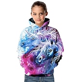 economico Animali 3D della Ragazza-Da ragazza 3D Cavallo Felpa con cappuccio Manica lunga Stampa 3D Autunno Inverno Attivo Bambino 3-12 anni Esterno Giornaliero