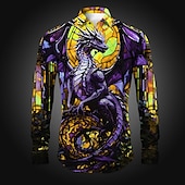 abordables Modèle 3D-Homme Dragon Chemise Chemise boutonnée manche longue Abstrait Usage quotidien Sortie Printemps été Col rabattu Imprimer Bouton bas Jaune Rouge Bleu Violet Orange