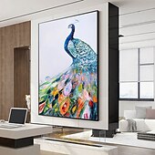 preiswerte Tiergemälde-Mintura handgefertigte abstrakte Tier-Pfau-Ölgemälde auf Leinwand, Wandkunst, Dekoration, modernes Bild für Heimdekoration, gerolltes, rahmenloses, ungedehntes Gemälde