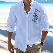 Χαμηλού Κόστους Διακοπές-Ανδρικά Πουκάμισο Πουκάμισο παραλίας Πουκάμισο με κουμπιά Άγκυρα ΕΞΩΤΕΡΙΚΟΥ ΧΩΡΟΥ Διακοπές Λευκό Ανθισμένο Ροζ Πορτοκαλί Πράσινο του τριφυλλιού Μακρυμάνικο Όρθιος γιακάς Άνοιξη &amp; Χειμώνας Ρούχα Στάμπα