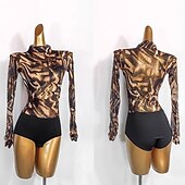olcso Latin tánc ruházat-tánc salsa latin tánc társastánc trikó / oneesie tiszta szín splicing női teljesítmény edzés hosszú ujjú hálós spandex