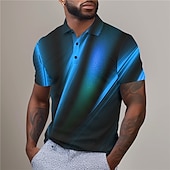 abordables Polo géométrique pour homme-Homme Graphique Polo Chemise de golf Manche Courte Polos Chemises à Col Occasionnel Vêtements de vacances Vêtements de rave Tenues de fête Boutons Impression 3D Printemps &amp; Été Jaune Rouge Bleu