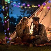 economico Striscie luci ad energia solare-lanterna da campeggio luci solari a stringa multifunzionali ricaricabili tenda da campeggio luce da esterno 16,4 piedi ip65 attrezzatura da campeggio impermeabile con emergenza ricaricabile per decorazioni natalizie, per la casa e per le feste
