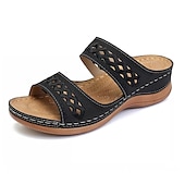 cheap Casual Sandals-Women&#039;s Dark Brown Slip-On Comfort Sandals with Arch Support and Cutout Straps, Casual Orthopedic Slide Shoes for Walking, Travel, and Daily Wear