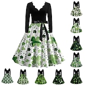 preiswerte Kleider-1950er Vintage inspiriert Cocktailkleid Knielang Kleid A-Linie Kleid Teekleid A-Linie Damen St. Patrick&#039;s Day Heimkehr Alltagskleidung Junggesellinnenabschiedsparty Teenager Erwachsene Kleid