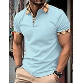 cheap Men's Classic Polo-Men's Polo Shirts Button Up Polos Casual Holiday Lapel Short Sleeve Fashion Basic Plaid Color Block Patchwork Summer Regular Fit White Polo Shirts