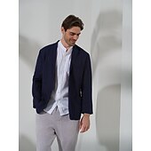 billige luksus blazer i lin-100% Lin Herre Blazer i lin Blazer Virksomhet Formell kveld Bryllupsfest Mote Fritid Vår &amp; Vinter عادي Lomme Fritid / hverdag Enkeltkneppet Blazer Svart Mørkeblå