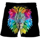cheap Animals &amp; Birds-Men&#039;s Lion Swim Shorts Board Shorts Swimming Trunks Mid Waist Hawaiian Casual Holiday Beach Drawstring with Mesh lining Elastic Waist Designer Clothing Apparel