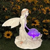 cheap Landscape Lights-Flower Fairy Statue Illuminates Girl Decoration Outdoor Garden Courtyard Angel Fairy Solar Light