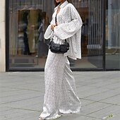 abordables Ensembles deux pièces-Femme Taille EU / US2 Pieces SetsMode du quotidien Chemise Pantalon manche longue Col de Chemise Plaid Imprimer Casual Quotidien Fin de semaine Blanche Automne Ample