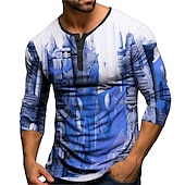 economico Magliette di Halloween-Per uomo Pop art Città e palazzi Camicia Henley Manica lunga Stampa 3D Di tendenza Giornaliero Informale Informale Per eventi Per uscire Primavera &amp; Autunno Rosso Blu Arancione Verde Henley Maglietta
