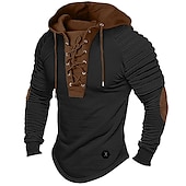 cheap Basic T shirts-Men&#039;s T Shirt Tee Top Long Sleeve Shirt Long Sleeve Hooded Spring &amp;  Fall Color Block Slim Pleated Fashion Designer Basic Lace up Patchwork Vacation Street Going out Black Army Green Beige Top Tee