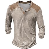 preiswerte Lässiges Henley-T-Shirt-Herren T-Shirt mit Knöpfen T Shirt Henley Hemd Langarmshirt Langarm V Ausschnitt Frühling &amp; Herbst Farbblock Designer Basic Lässig Button-Down Straße Sport Ferien Schwarz Marineblau Khaki Top T-Shirt