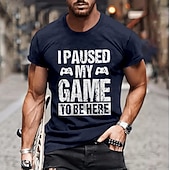  T-Shirt Grafica da Uomo Maniche Corte - 'Ho messo in pausa il mio gioco per essere qui' Design di Gioco Divertente