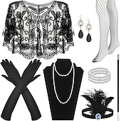 abordables Chales &amp; Envoltorios-Elegante Vintage 1920s Guantes Collar Diadema de estilo flapper Collar Pendiente El gran Gatsby Invitado a la boda Pluma Cuentas Mujer Año Nuevo Mascarada Rendimiento Recepción de Boda Despedida de