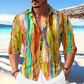 abordables Diseño Geométrico-Hombre Bloque de color Degradado Diseño Geométrico Camisa Abotonar la camisa Manga Larga Moda Ropa de calle Design Exterior Casual Diario Otoño Invierno Cuello Vuelto Estampado Morado Verde Trébol