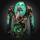 abordables Modèle 3D-Homme Dragon Chemise Chemise boutonnée manche longue Abstrait Usage quotidien Sortie Printemps été Col rabattu Imprimer Bouton bas Jaune Rouge Bleu Violet Orange