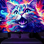 cheap Blacklight Tapestries-Blacklight Tapestry UV Reactive Glow in the Dark Glow Party Neon Painting Cat Portrait Nature Psychedelic Trippy Misty Hanging Tapestry Wall Art Mural for Living Room Bedroom