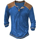 preiswerte Lässiges Henley-T-Shirt-Herren T-Shirt mit Knöpfen T Shirt Henley Hemd Langarmshirt Langarm V Ausschnitt Frühling &amp; Herbst Farbblock Designer Basic Lässig Button-Down Straße Sport Ferien Schwarz Marineblau Khaki Top T-Shirt