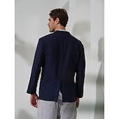billige luksus blazer i lin-100% Lin Herre Blazer i lin Blazer Virksomhet Formell kveld Bryllupsfest Mote Fritid Vår &amp; Vinter عادي Lomme Fritid / hverdag Enkeltkneppet Blazer Svart Mørkeblå