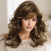 abordables perruque plus âgée-Perruque Synthétique Bouclé Avec Frange Fabriqué à la machine Perruque Blond Longue A1 A2 A4 Cheveux Synthétiques Femme Doux Mode Facile à transporter Blond Marron Argent
