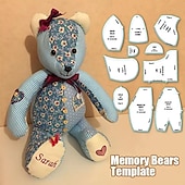 voordelige kunst, handwerk en naaien-Memory Bear sjabloon liniaal set met instructies, Memory Bear naaisjabloon liniaal, doe-het-zelf cadeaus voor Halloween kerstverjaardag, Memory Bear sjabloon liniaal set 10st