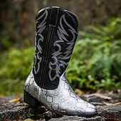 levne Cowboy &amp; Western Boots-Pánské Boty Kovbojské boty Denní nošení Rande PU Stříbrná Zlatá Podzim Zima