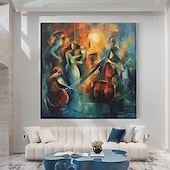 billige Personmalerier-stor håndmalt veggkunst jazzmusikkband maleri abstrakt oljemaleri på lerret moderne samtidskunst hjemmedekorasjon klar til å henge eller lerret