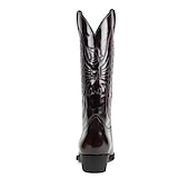 levne Cowboy &amp; Western Boots-pánské klasické hnědé westernové kovbojské boty z umělé kůže - reliéfní vzor, špičatá špička a střední podpatek pro rodeo, ranč a běžné nošení