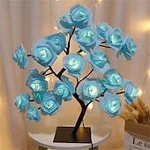 cheap Decorative Lights-Valentine&#039;s Day Rose Flower Tree Lamp 24 Heads Rose Table Light USB Plug Lamp For Wedding Party Decoration Night Lights