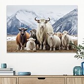 お買い得  動物画 プリント-動物壁アートキャンバス羊雪山プリントとポスター写真装飾布絵画リビングルームの写真フレームなし