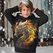 billiga Pojkens 3D-djur-Pojkar 3D Drake Huvtröja Pullover Långärmad 3D-tryck Vår Höst Mode Streetwear Häftig Barn 3-12 år Huva Utomhus Ledigt Dagligen Normal
