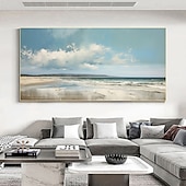 cheap Landscape Paintings-Handmade Oil Painting Canvas Wall Art Decor Original Blue Sky Abstract Scenery Painting for Home Decor With Stretched Frame/Without Inner Frame Painting