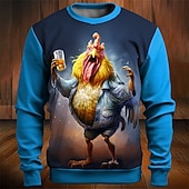 economico Felpe 3D da uomo-Per uomo Grafico Gallo Divertente Felpe Felpa da golf Manica Lunga Felpa Girocollo Moda Quotidiano Casual Stampa 3D Vacanza Ferie Uscire Stampato Primavera &amp; Autunno