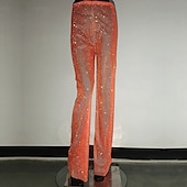 cheap Bottoms-Metallic Sparkle Pants Sheer Mesh Rhinestone Cover Up Disco Solid Color Women&#039;s Party Club Pride Parade Adults&#039; Pants