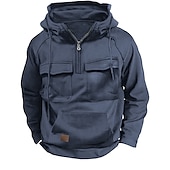 abordables sudaderas basicas hombre-Hombre Sudadera Sudadera con capucha y cremallera de un cuarto Táctico Negro Verde Ejército Azul Piscina Gris Con Capucha Plano Retazos Bolsillo Deporte Diario Festivos Ropa de calle Fresco Casual