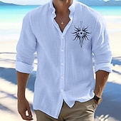economico Vacanza-Per uomo Camicia Camicia da spiaggia Camicia con bottoni Vichingo Esterno Da mare Bianco Arancione Grigio chiaro Blu chiaro Manica lunga Colletto Mao Primavera &amp; Autunno Abbigliamento Stampa