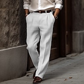 economico Attività commerciale-Per uomo Pantaloni di lino Pantaloni estivi Bottoni Tasca frontale Gamba dritta Liscio Comfort Traspirante Informale Giornaliero Per eventi Di tendenza Essenziale Nero Bianco