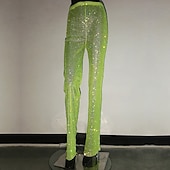 cheap Bottoms-Metallic Sparkle Pants Sheer Mesh Rhinestone Cover Up Disco Solid Color Women&#039;s Party Club Pride Parade Adults&#039; Pants
