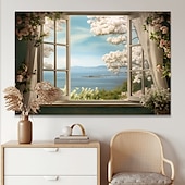 abordables Impresiones de Paisajes-Paisaje pared arte lienzo ventana falsa primavera flores de cerezo impresiones y carteles fotos tela decorativa pintura para sala de estar fotos sin marco