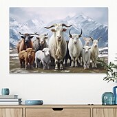 お買い得  動物画 プリント-動物壁アートキャンバス羊雪山プリントとポスター写真装飾布絵画リビングルームの写真フレームなし