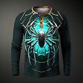 cheap Animal-Men&#039;s Graphic Spiders Henley Shirt Long Sleeve 3D Print Fashion Daily Casual Casual Holiday Going out Spring &amp;  Fall Yellow Red Blue Purple Henley Henley T-Shirt