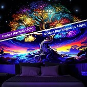billige boho billedvev-blacklight billedvev uv reaktiv glød i det mørke livets tre trippy tåkete natur landskap hengende billedvev veggkunst veggmaleri for stue soverom