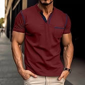 abordables T-shirt Henley décontracté-Homme Chemise Henley T-shirt Manches courtes Uni Mode Designer Basique Avec Poches Henley Vacances Rue Sortir Été Abricot bleu marine Grise T-shirt Henley